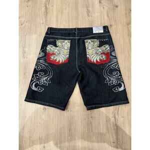 Atti Jeans Shorts Mens Vintage Y2k Baggy Embroidered 42x14 Denim Shorts Wide Leg